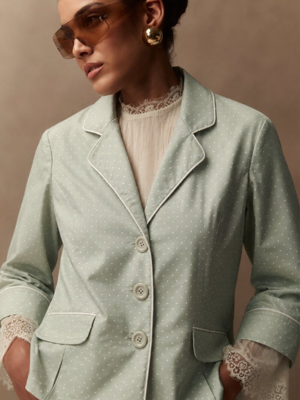 Polka Dot Cotton 14 Mac&Jac Blazer Jacket Mint Classic Minimalist Office